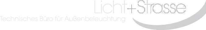 Das Logo „Licht+Strasse“ zeigt den Schriftzug „Technisches Büro für Außenbeleuchtung“ und verweist auf Straßenbeleuchtung.